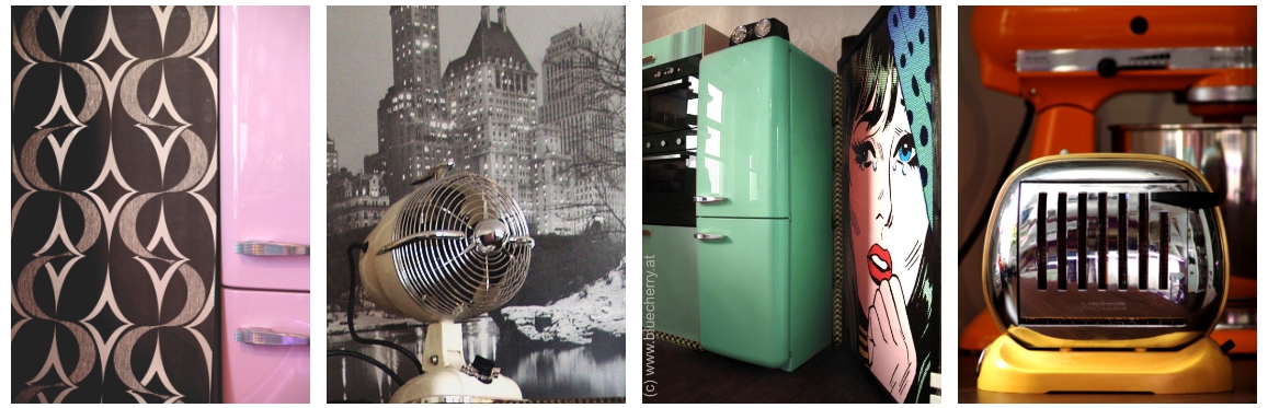 Retro Möbel Einrichtung 50er-Jahre 60er-Jahre Midcentury Pastell Kühlschrak Toaster 