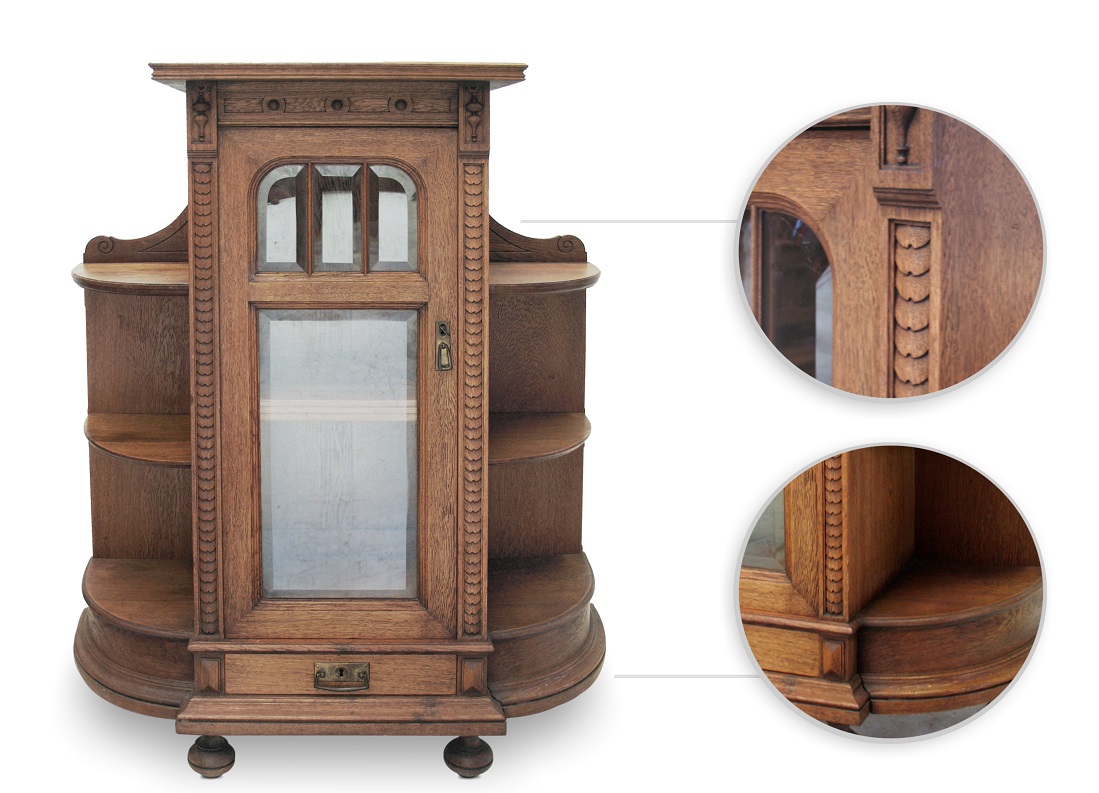 Vertiko antiker Schrank Eiche Vitrine Barock