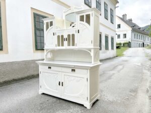 Antiker Schrank Jugendstil Peitschenschlag Marmorplatte Kredenz Bar Antiquität weiß Küchenschrank