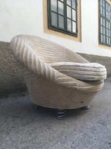 Brezt Sofastuhl neuwertig creme Ufo Pool Stuhl Streifenvelours Designklassiker
