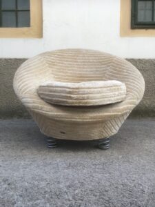 Brezt Sofastuhl neuwertig creme Ufo Pool Stuhl Streifenvelours Designklassiker