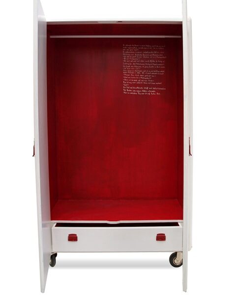 antiker Kleiderschrank weiß Shabby Chic rot Matrosenschrank Vintage Matrosentagebuch Möbel